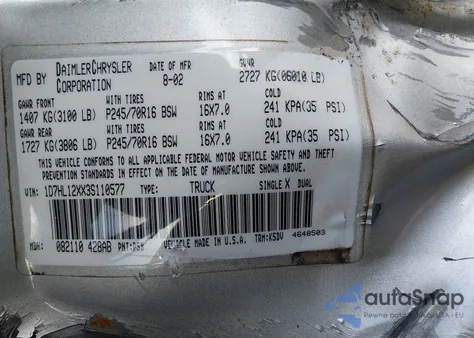 2003 Dodge Dakota z USA, uszkodzony, nr VIN 1D7HL12XX3S110577